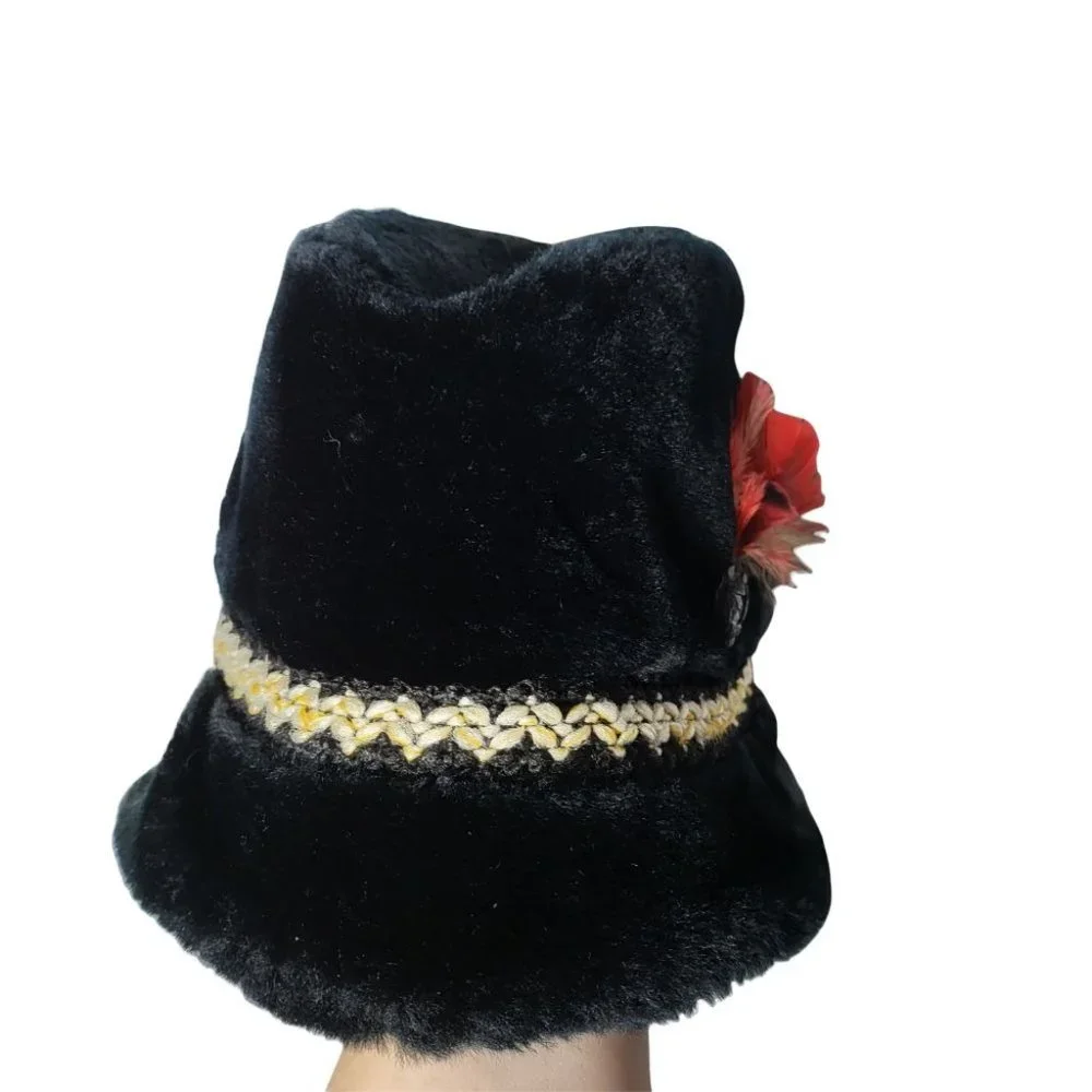 Vintage Trav'ler Country Gentleman Faux Fur Hat Medium‎ Union Made Red Feather - Picture 3 of 7
